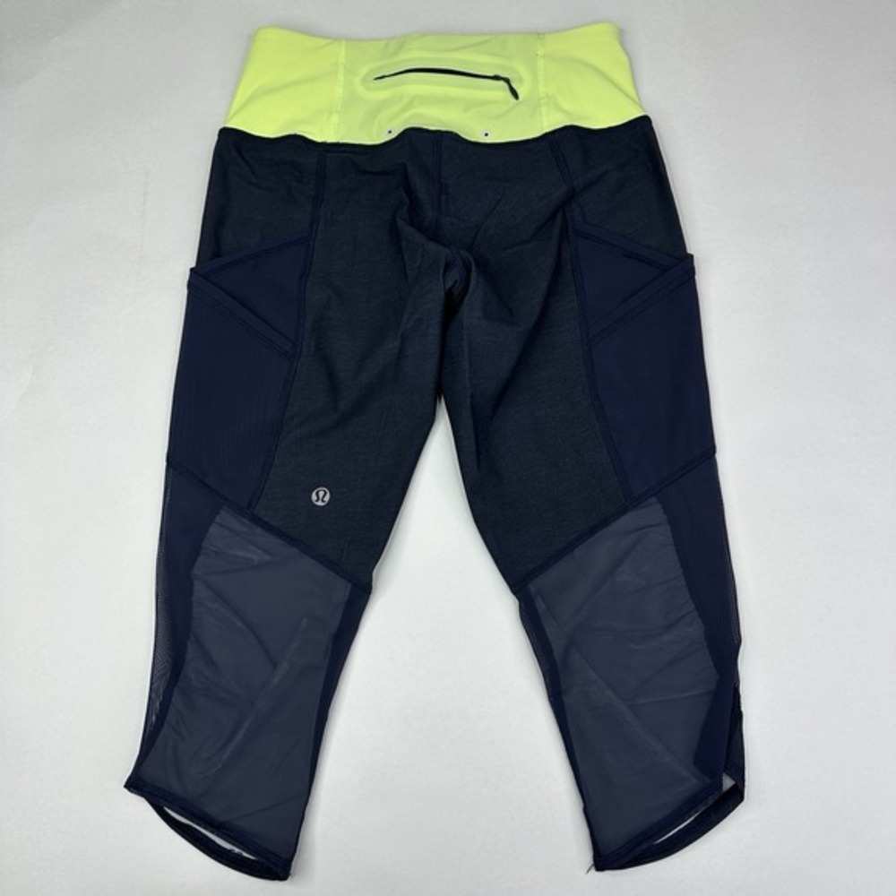 Lululemon Athletica Navy Neon Green Mesh Pocket Cropped Leggings Size 4 - Picture 4 of 12